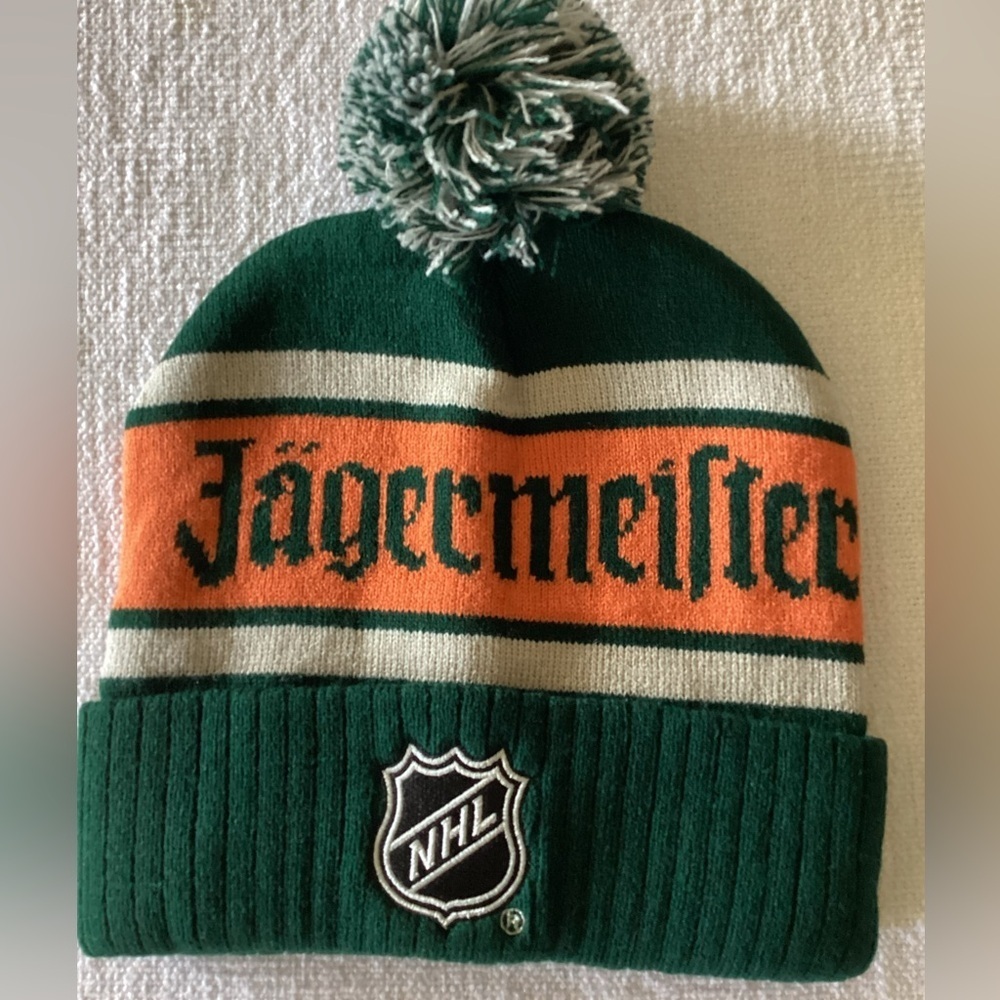 NWOT-Jagermeister NHL Dark Green Orange & White Winter Beanie Stocking Hat Cap
